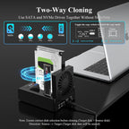 M.2 NVMe & SATA HDD Docking Station,10Gbps USB3.2 Gen2 SSD Cloner for M.2 NVMe SSD + SATA 2.5”/3.5” HDD Converter, Offline Cloning, Tool-Free, Cooling Fan