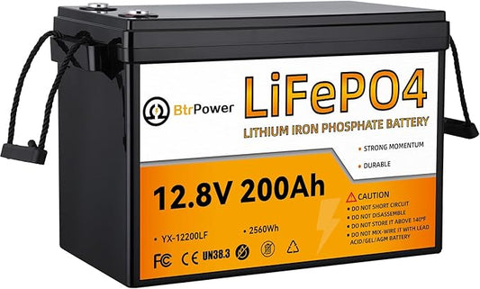 12V 200Ah Lithium Battery LiFePO4 Deep Cycle Battery,100A BMS,4000+ Cycles,Perfect for RV, Home Storage,Marine,Solar Power System and Outdoor Camping. (12V 200Ah)