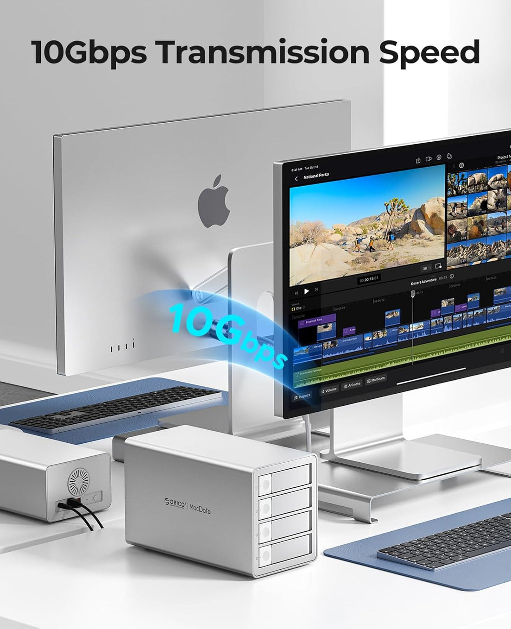 ORICO Daisy Chain 4 Bay Hard Drive Enclosure USB 3.2 Gen 2 Aluminum Das Enclosure USB C Expansion Max Up to 264TB for 3.5-inchs HDD -9948C3