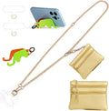 Clip and Go Strap for Phone Gold Metal Chain with Gold Purse Wallet Crossbody Phone Lanyard for Women with Cell Phone Stand Holder 2 Patches Tether Adjustable Anti Theft for iPhone 16 15 14 All Phones