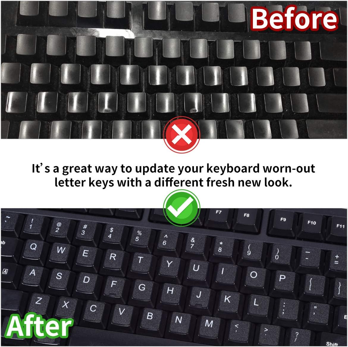 English Keyboard Stickers, 2 Pack Replacement Keyboard Letters Sticker with White Font on Black Background Universal for Computer Laptop Desktop, Matte Alphabet Stickers