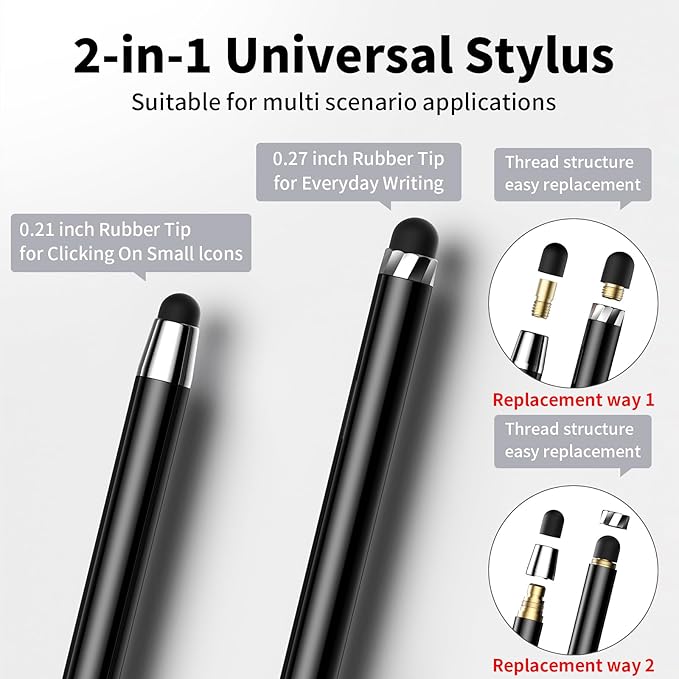 10 PCS Stylus,Stylus Pen for Touchscreen,Stylus 2-in-1 High Sensitivity & Precision Suitable for All Touch Screens of iPhone/ipad/Android Tablets(10 Stylus Pen Silver/Black + 20 Tips)
