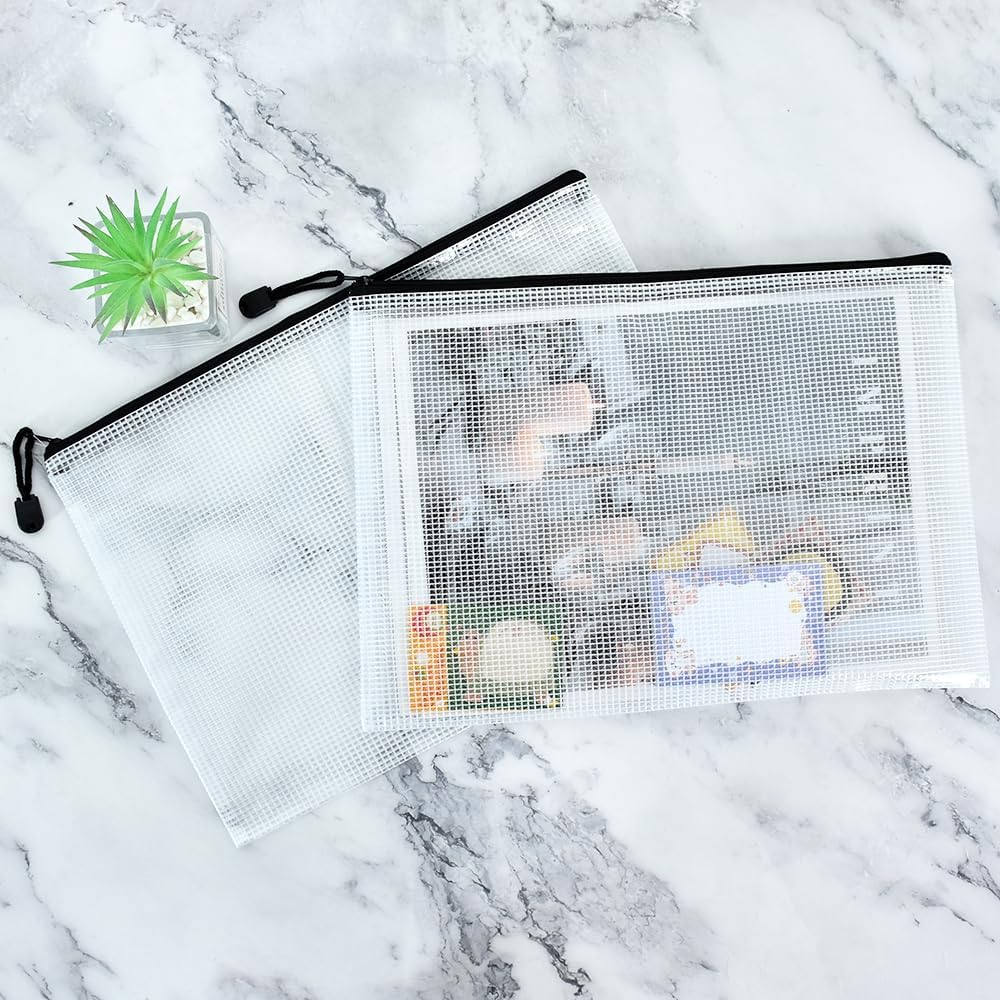Vuzvuv A5-22 PCS 9.49"x 7.09"Mesh Zipper Pouch Set，Resistant Document File Folders Plastic Mesh Bag with Label Sticker for File, Document, Makeup, Board Game School Office Home Travel Storage