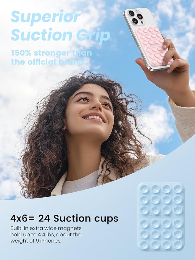 Klearlook 2Pack Magnetic Suction Phone Mount for MagSafe Case, Sticky Phone Grip Holder for iPhone, Removable Hands-Free Selfie/Video for TikTok Influencers, Women Girl Gift, Light Pink & Light Blue