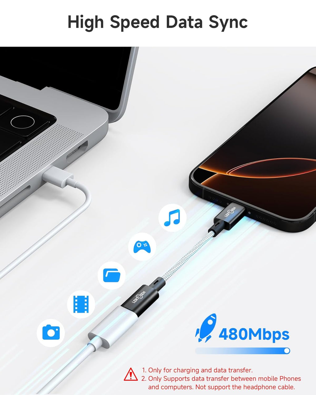 2 Pack 27W USB C to Lightning Cable Adapter, PD Fast Charging & Data Transfer, Type C Female to Lightning Male Charger Converter Cord for iPhone 14/13/12/11,iPad, Airpods,Not for Audio/Headphone/OTG