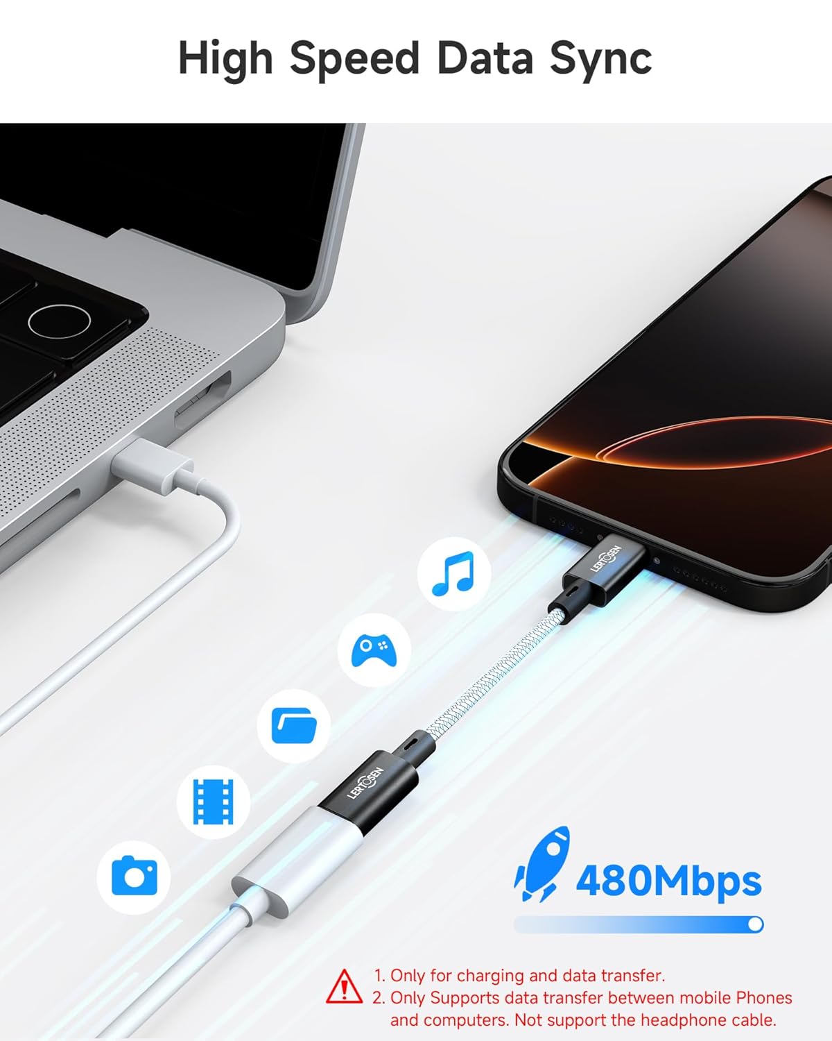 2 Pack 27W USB C to Lightning Cable Adapter, PD Fast Charging & Data Transfer, Type C Female to Lightning Male Charger Converter Cord for iPhone 14/13/12/11,iPad, Airpods,Not for Audio/Headphone/OTG