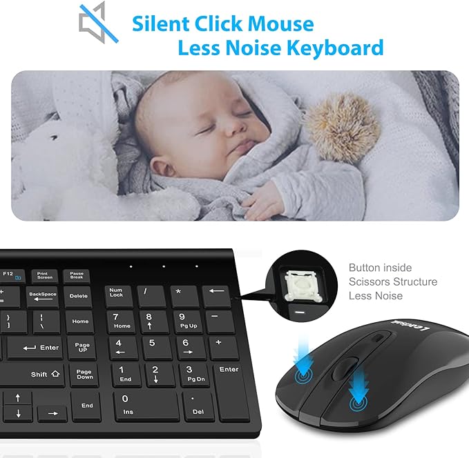 LeadsaiL Wireless Keyboard and Mouse Combo, Wireless USB Mouse and Computer Keyboard Set, Compact and Silent for Windows Laptop, Desktop, PC