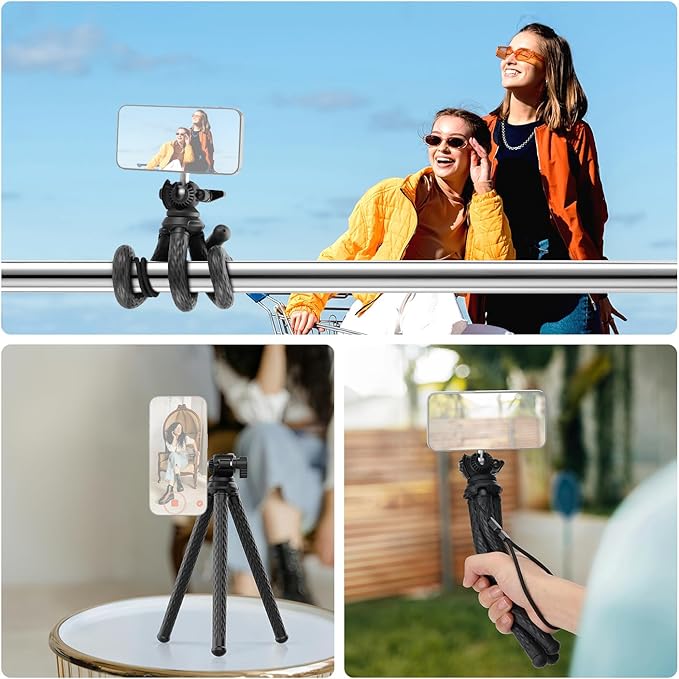 NEEWER Magnetic Flexible Phone Tripod Compatible with Magsafe iPhone 15 Pro Max 14 Series Android, Mini Vlog Cellphone Tripod Stand with Ball Head for Stroller Bike Motorcycle Tube Round Objects, TP33