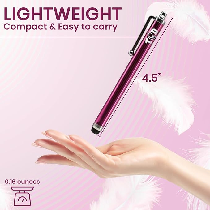 TCD 10 Pack Stylus Pen for Touch Screen, Universal Capacitive Digital Stylus Pen for iPad, iPhone, Tablet, Laptop – Premium Thick Styluses for All Touchscreen Devices with Rubber Tip, Hot Pink