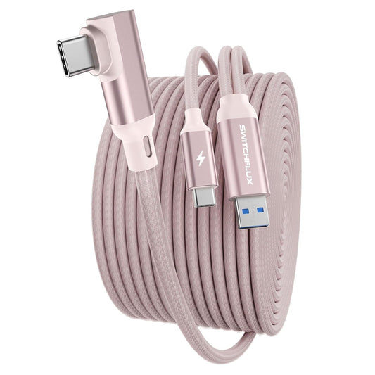 16FT VR Charging Link Cable | USB 3.0 High-Speed Data & Charge for Meta Quest 3S/3/2/Pro, Pico 4 and PC/SteamVR USB-C Charger Cord for VR Headset - Pink