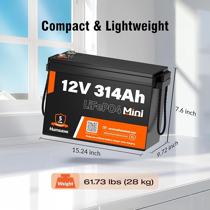 12V 314Ah LiFePO4 Lithium Battery Max. 4019Wh Energy, 15000+ Deep Cycles,100A BMS Lithium Iron Phosphate Rechargeable Battery Great for RV, Marine and Off Grid Applications, 4 PACK