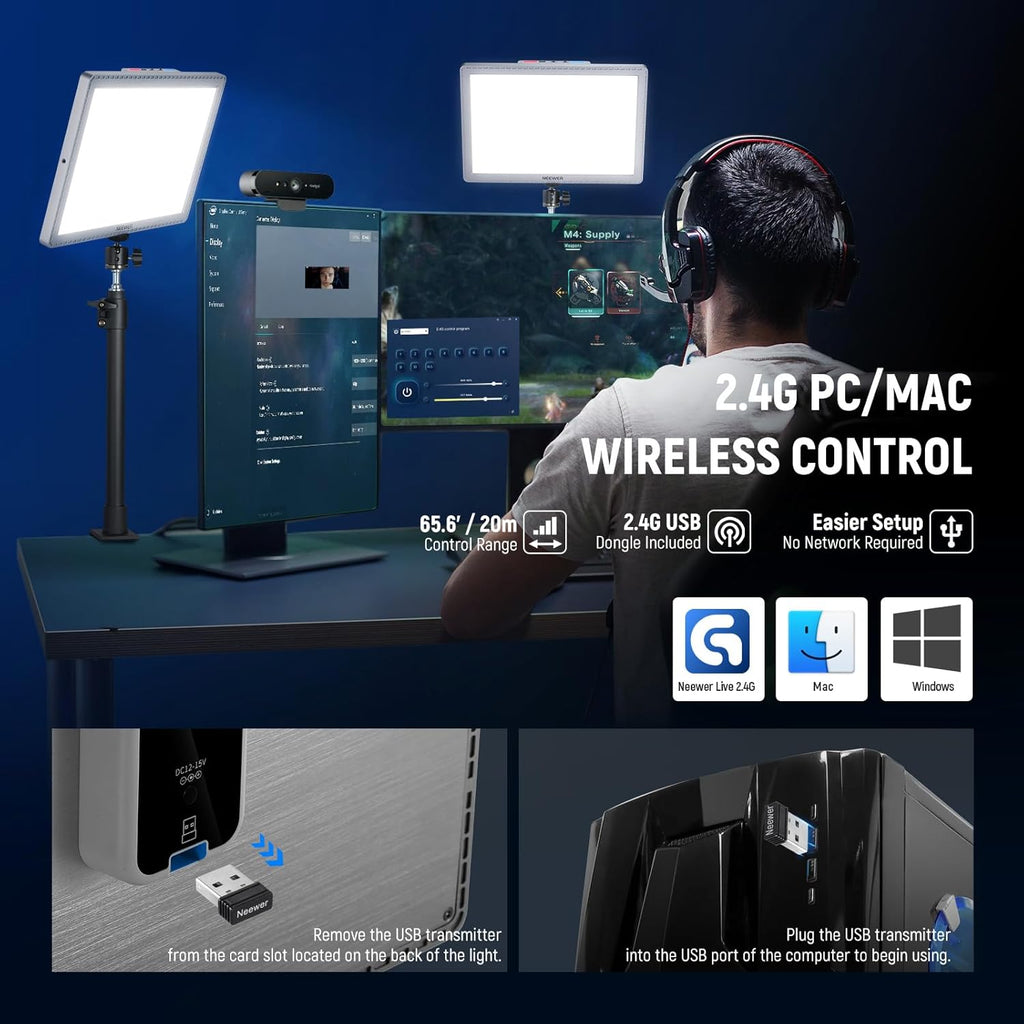 NEEWER GL1 PRO 15.5" Key Light Streaming Light, Video Light with 2.4G PC/Mac iOS/Android APP Control, 2800LM LED Panel Light with Desk Clamp Compatible with Elgato Stream Deck for Gaming Zoom, Silver