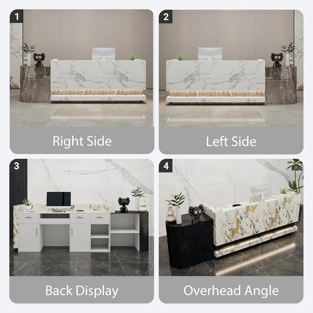 Front Desk Reception Counter - Lockable Storage & Keyboard Tray | Reception Desk with Counter, Customizable Large Counter Table (Grey+White, 120'')