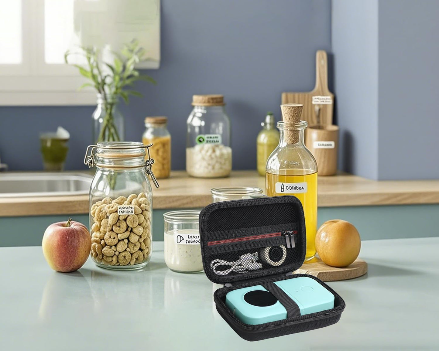 Labels Printer Case Compatible with Nelko P21/TYPONOS P21/Niimbot D11/Phomemo D30 D35/JADENS D11/ORGBRO X1 X3 S001 Label Maker Machine, Mesh Pocket for Label Printer Tape Accessories