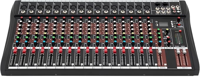 16 Channel Audio Mixer, Soundboard Mixing Console Sound Mixer DJ Sound Controller with USB & Bluetooth, Studio Audio Mixer for Professional and Beginners (16 Channel)