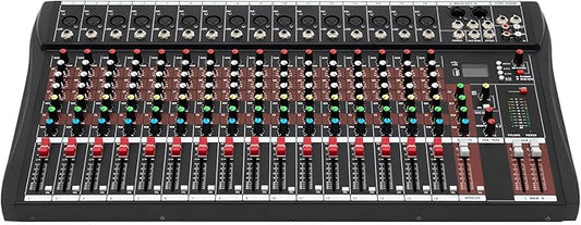 16 Channel Audio Mixer, Soundboard Mixing Console Sound Mixer DJ Sound Controller with USB & Bluetooth, Studio Audio Mixer for Professional and Beginners (16 Channel)
