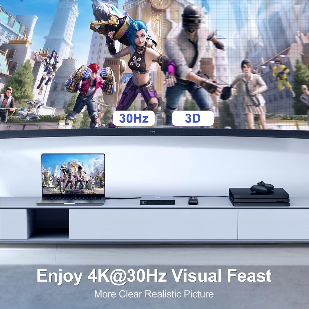 HDMI Switch SGEYR 5x1 HDMI Switcher 5 in 1 Out Multiple HDMI HUB 5 Port Box with IR Remote Control HDMI 1.4 HDCP 1.4 Support 4K@30Hz Ultra HD 3D 2160P 1080P(Grey)