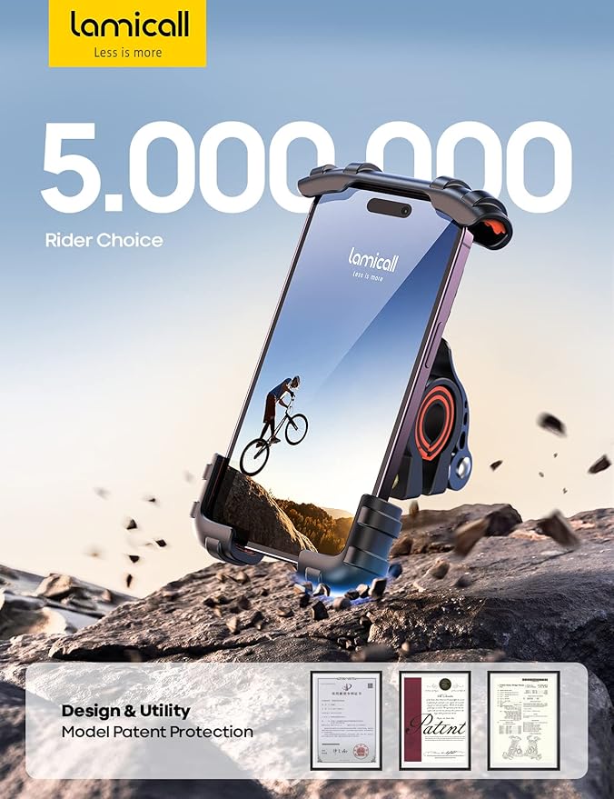 Lamicall Bike Phone Holder, Motorcycle Phone Mount - Motorcycle Handlebar Cell Phone Clamp, Scooter Phone Clip for iPhone 14 Plus/Pro Max, 13 Pro Max, S9, S10 and More 4.7" - 6.8" Smartphone, Orange