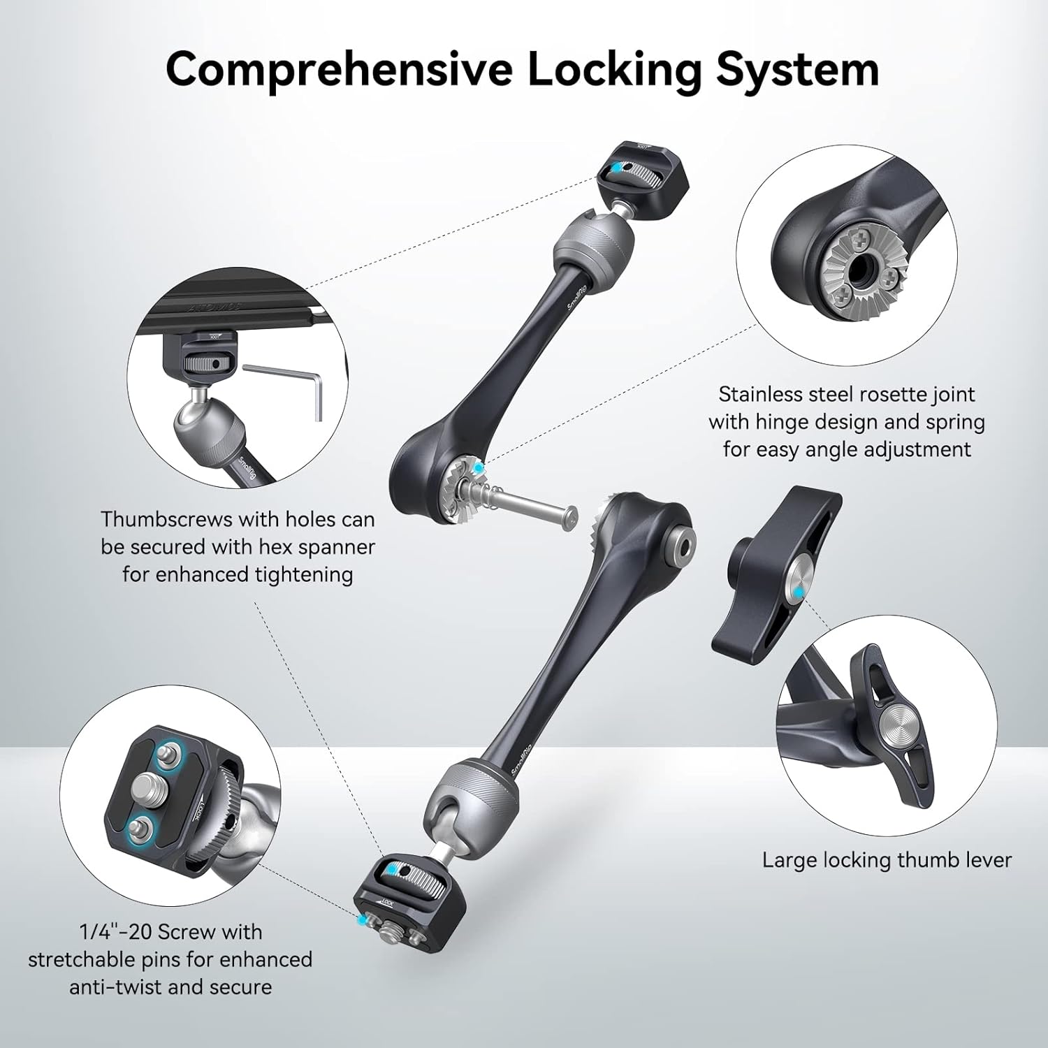 SMALLRIG Rosette Magic Arm 11 Inch with Ball Head, 1/4"-20 Screws, and Anti-Twist Pins, for Cameras/iPads/Monitors/LED Lights/Smartphones/Action Cameras, Max Load Capacity 3kg
