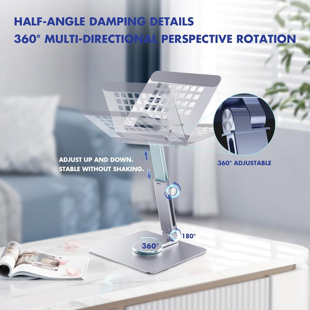 GuaziV 360° Rotating Tablet Stand - Adjustable iPad Tablet Holder for Desk, Foldable iPad Swivel Stand for Home & Office (Sleek Silver)