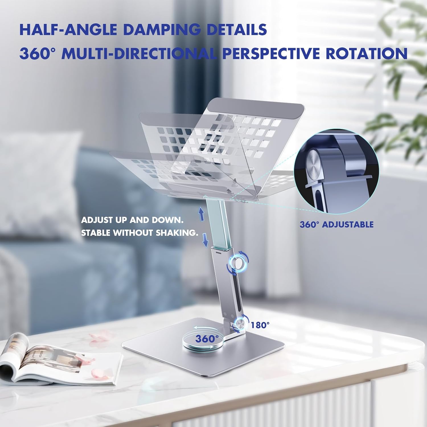 GuaziV 360° Rotating Tablet Stand - Adjustable iPad Tablet Holder for Desk, Foldable iPad Swivel Stand for Home & Office (Sleek Silver)