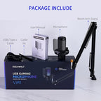 FEELWORLD VM1 Gaming PC USB Microphone Condenser Mic with Noise Cancellation Mute RGB Light, Computer Accessories Gifts for Gamer YouTube Twitch Podcast Streaming Recording Online Chat PS4 PS5