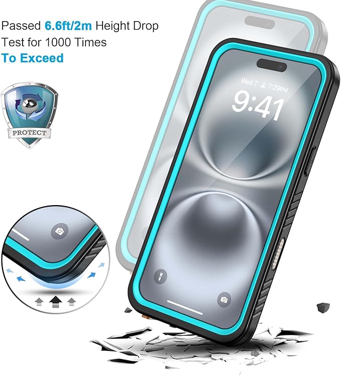 Lanhiem for iPhone 16 Plus Case, IP68 Waterproof Dustproof Shockproof Cases with Built-in Screen Protector, 360 Full Body Heavy Duty Rugged Phone Cover for iPhone 16 Plus - 6.7 inch (Blue)