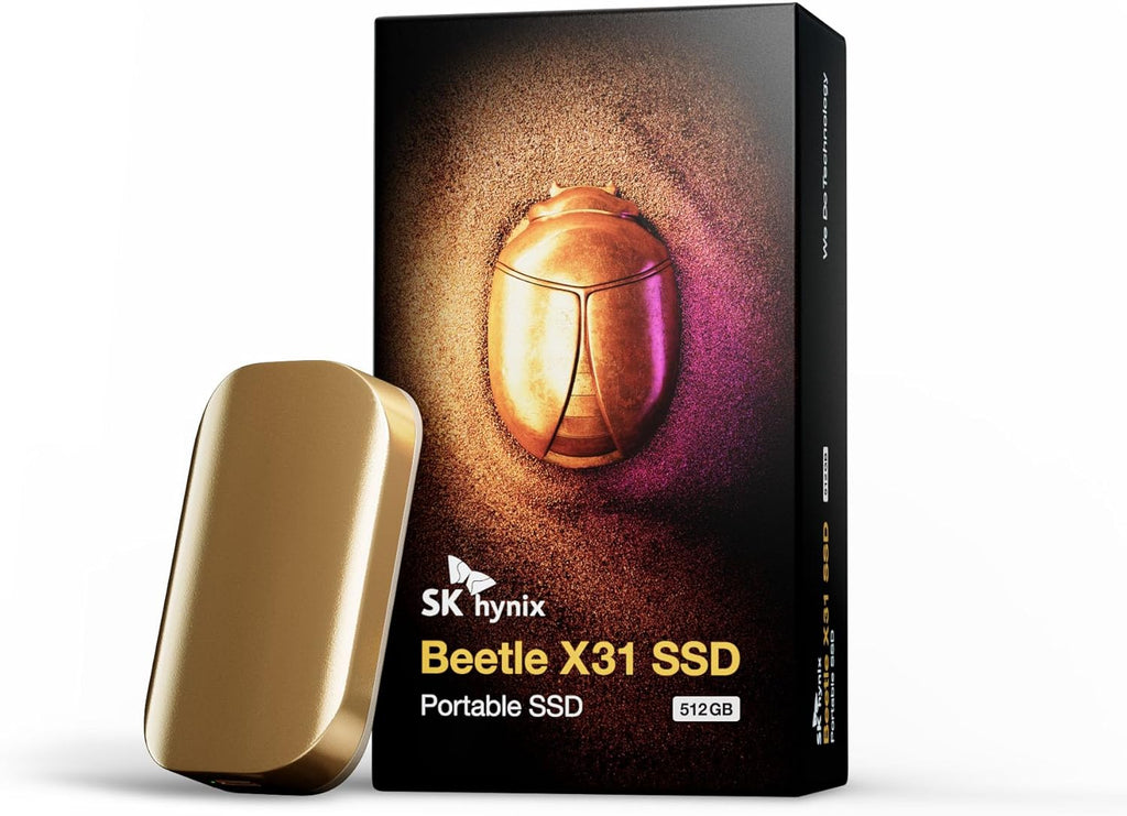 SK hynix Beetle X31 512GB Portable SSD with DRAM, up to 1050MB/s, USB 3.2 Gen2, External Hard Drive Compatible with PC, Mac, Laptop, PS5 (Champagne Gold)