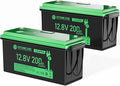 12V 200Ah LiFePO4 Lithium Battery Built-in 200A BMS, Max.2560Wh Energy, 10 Years Lifetime 15000+ Cycles, Perfect for RV Solar Energy Storage Marine Trolling Motor -2 Packs