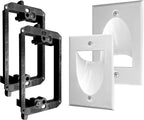 2 Pack Wall Plate with Bracket - In Wall Cable Management Kit - Recessed Wall Plate Cable Pass Through Pair with Single Gang Low Voltage Mounting Bracket - TV Cord Hider for Wall Mounted TV
