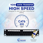 NewYork Cables 12 Port Cat6 Patch Panel – 10Gb Ethernet, 1U Horizontal Wall Mount Loaded 10-Inch Keystone, UTP, Cable Ties, – Black