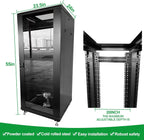 27U Server Cabinet Rack Enclosure,with Caster Wheels 2 Server Temperature Fans Locking Glass Door Removable Side Panels 27U Network Cabinet 22" Installation Depth,Standard 19" Equipment