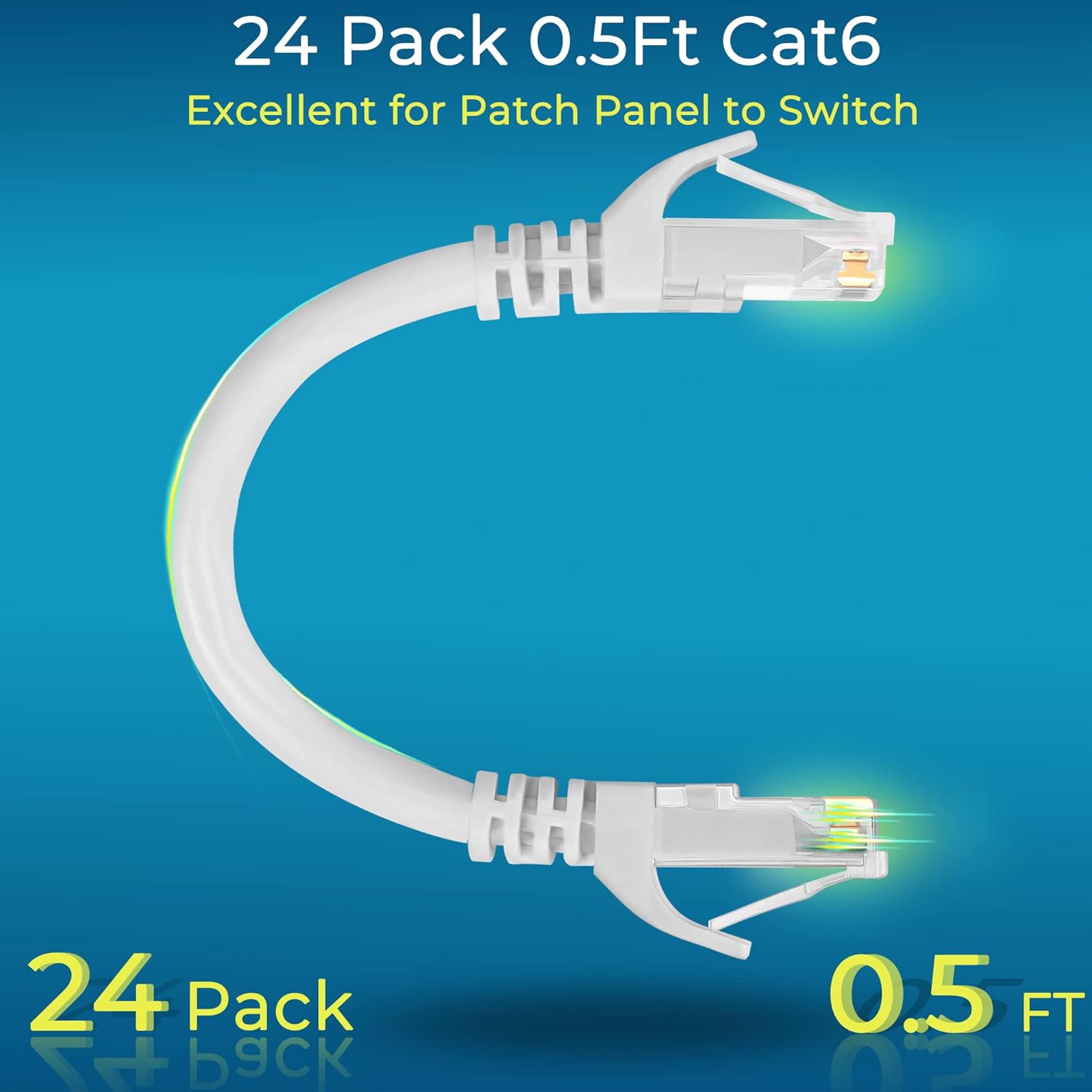 Rapink Patch Cables Cat6 0.5ft (24 Pack), Ethernet Patch Cable 10G Support, Cat 6 Patch Cable for Patch Panel to Switch, Flexiable Cat 6 Ethernet Cable with Gold Plated White