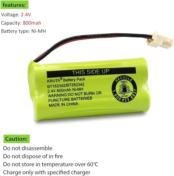 Kruta BT166342 BT266342 Battery 2.4V 800mah Replacement Battery Pack Compatible with for BT183342 BT283342 BT162342 BT262342 VTech CS6114 CS6419 CS6719 at&T EL52300 CL80111 Cordless Phone (Pack 4)