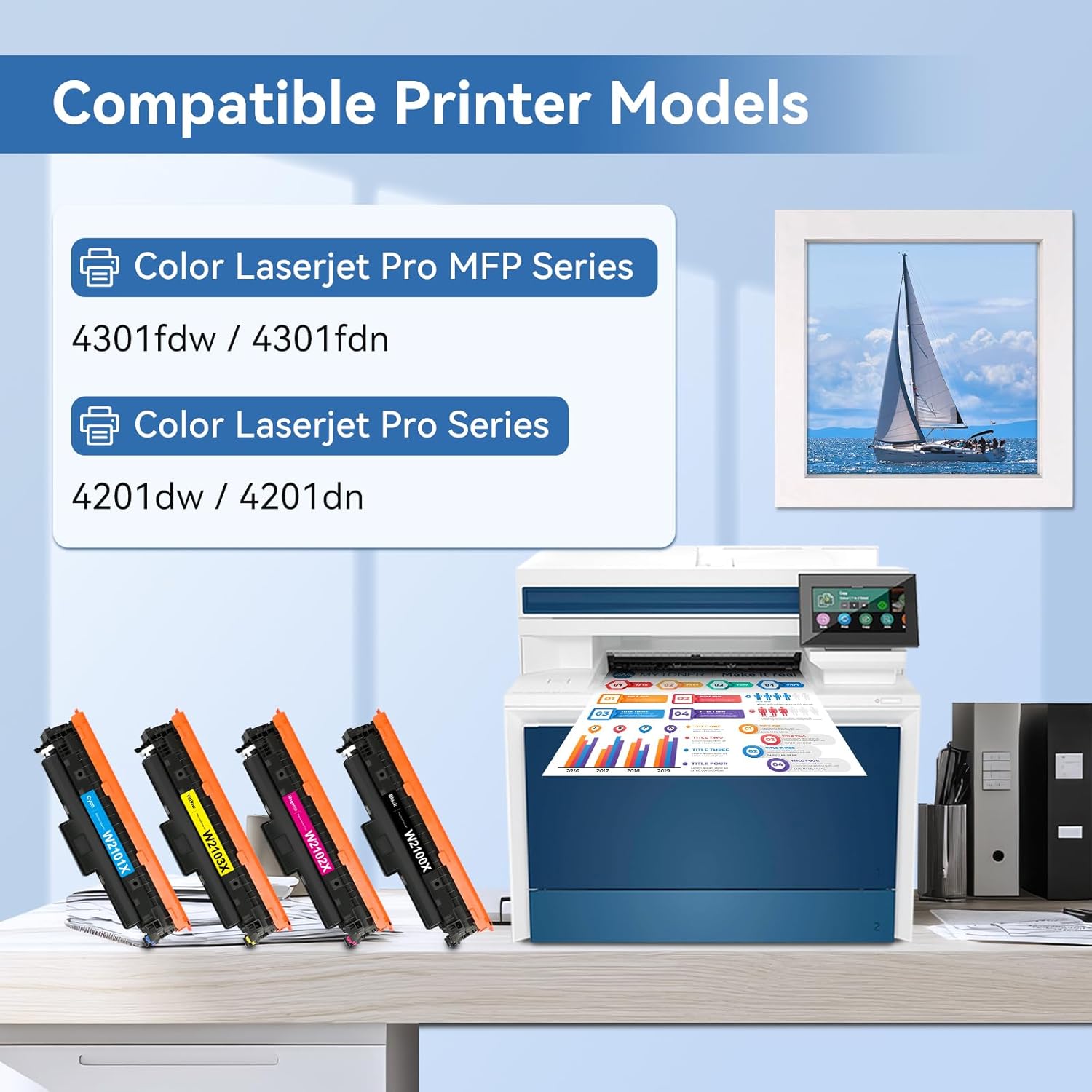 MYTONER 210X Toner Cartridges 4 Pack Compatible Replacement for HP 210X 210A 210 High Yield for Color Pro MFP 4301fdw 4301fdn 4201dw 4201dn Series Printer Ink 210X 210A W2100X W2100A