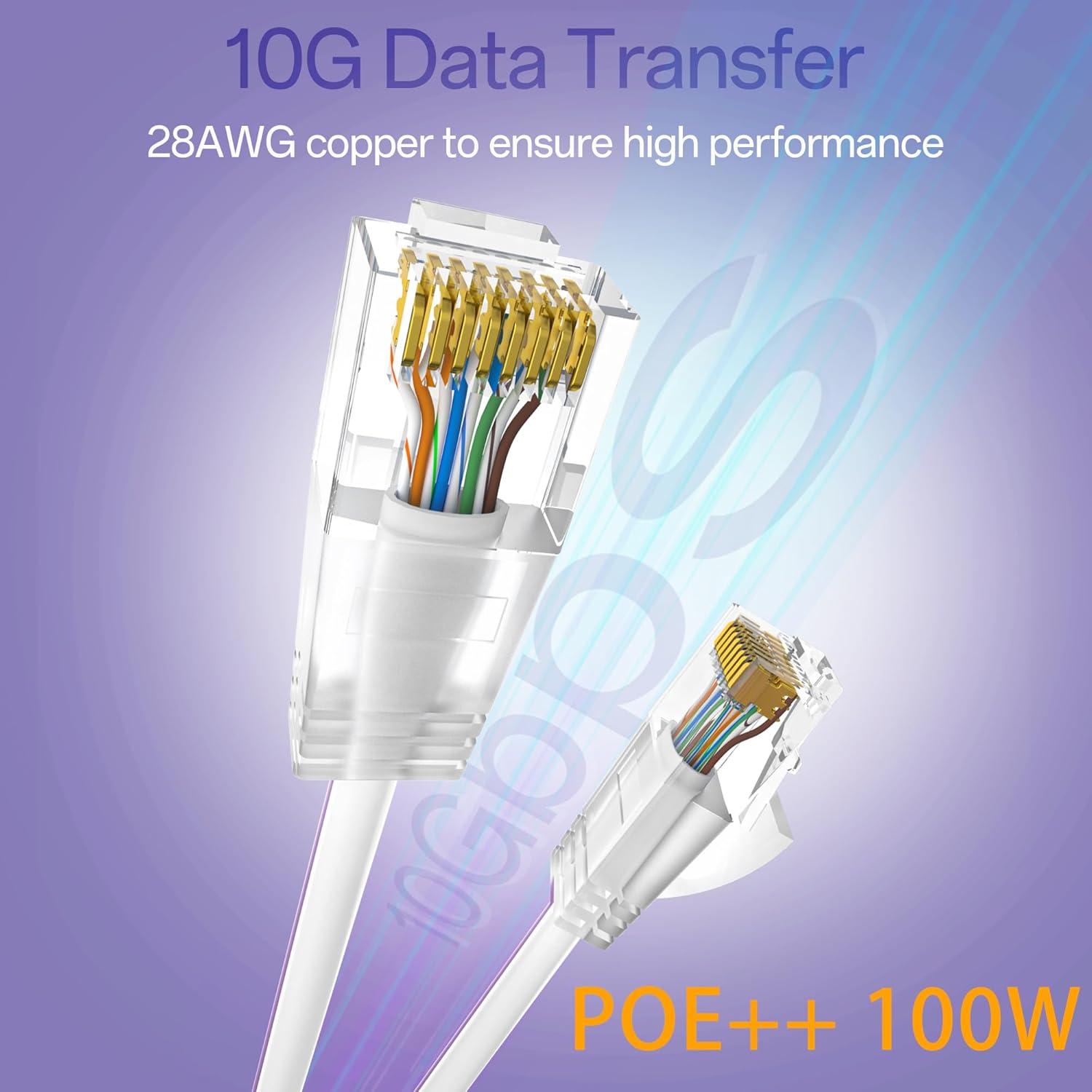 Cat6a Patch Cables 1ft (48 Pack) Slim, Cat6 Ethernet Patch Cable Pure Copper, Flexible Cat 6 Patch Cable 550MHZ 10G, Space-Saving Cat 6A Network Cables for Patch Panel White