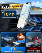 HTU Upgraded Strongest Suction Car Phone Holder Bendable Arm, Never Block View Rotatable Cellphone Mount for Dashboard Windshield Vent, Cradle Stand for iPhone 16 15 14 13 12 Pro Max (Black)