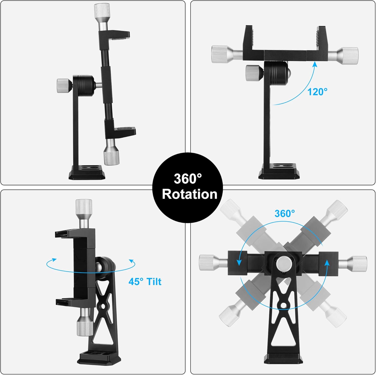 Peastrex Metal Phone Tripod Mount Extra Deep Clamp with Arca Port Cold Shoe 360°Ball Head Cellphone Tripod Adapter for iPhone Galaxy Smartphone Stand Holder for Vlogging Video Camera Monitor