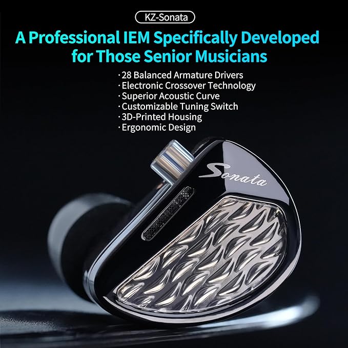 KZ Sonata 14BA IEMs, in-Ear Monitor Headphone High-Performance Flagship HiFi Earphones with 4 Tuning Switches, Clarity in All Frequency Stereo Sound Comfortable Headphones for Musicians (Normal)