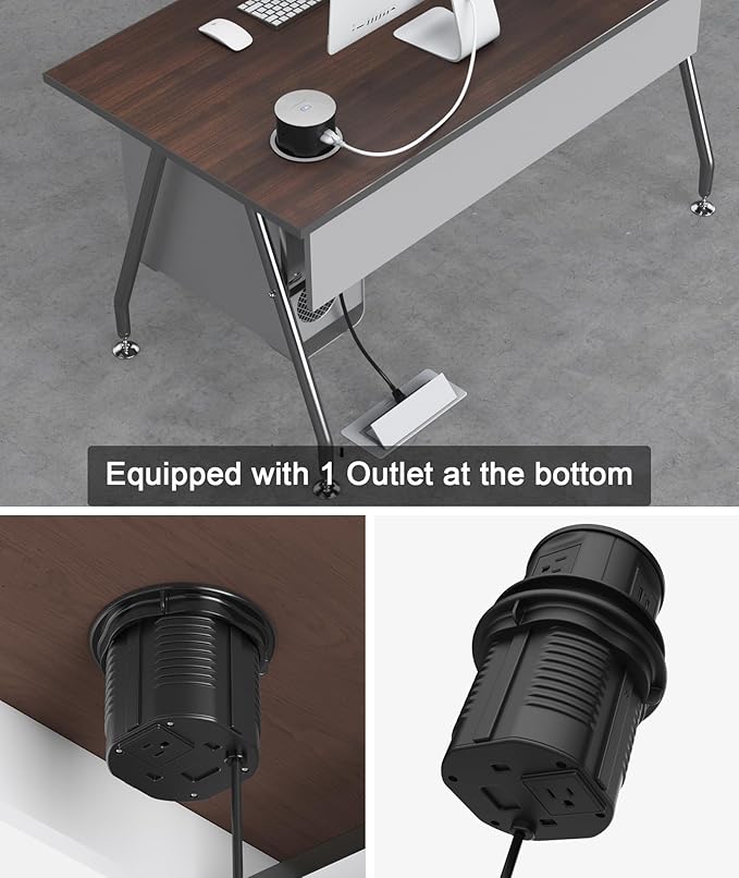 Pop up Outlet for Countertop with 15W Wireless Charger,65W USB C Charging Station,4 Outlets,2 USB C,USB A,Tamper Resistant Receptacle,4.7'' Hole Power Grommet,Office Power Supply,Black