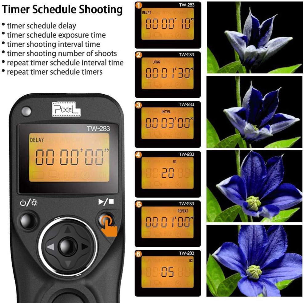 Pixel Wireless Shutter Remote Release Control TW283 for Nikon Z7 Z6 Df D90 D7500 D3300 D3100 D3200 D5000 D5500 D7200 D7000 D600 D750