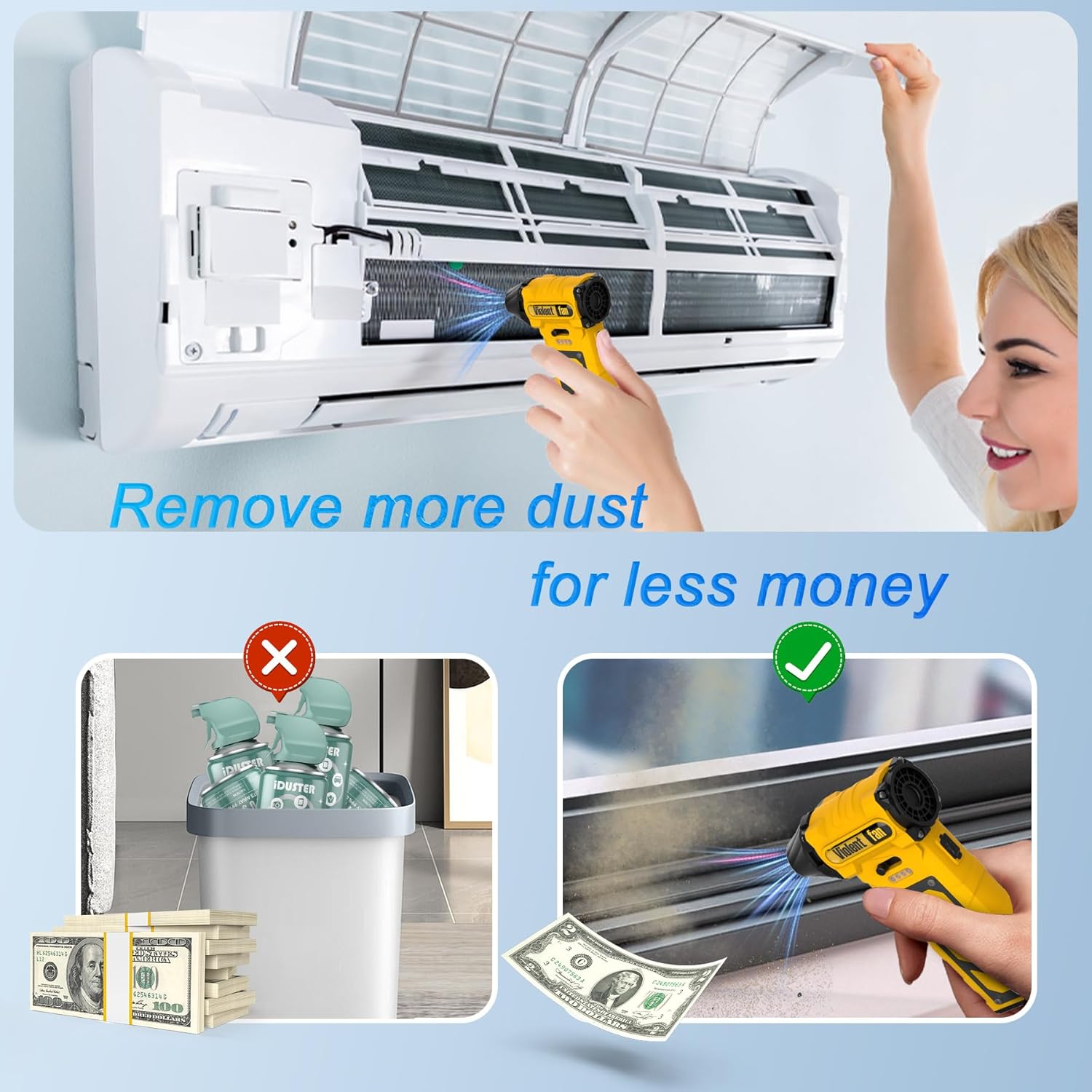 Electric Air Duster-Compressed Air Duster,60mph Wind Stepless Speed Canned Air for PC/Compute/Electronics/Home&Car Cleaning, 150000RPM Air Blower to Spray Air Can Dust Off Keyboard Cleaner (Yellow)