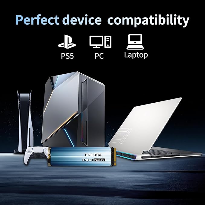 4TB SSD NVMe M.2 2280 PCIe Gen4 x4 Internal Solid State Drive - Up to 7300MB/s, 4TB SSD PS5 Dynamic SLC Cache, PS5 Compatible for Gaming PC Laptop(EN870)