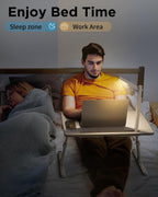 SAIJI Laptop Bed Tray Desk with LED Desk Light, Adjustable Laptop Stand for Bed, XX-Large PVC Leather Foldable Table with Book Stand, Wrist Rest, Extra Leg Room (Grey)