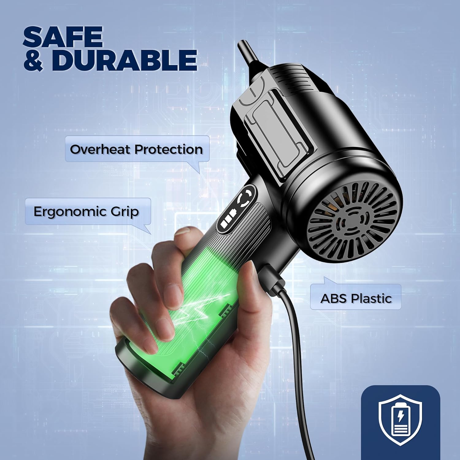 Compressed Air Duster: 100000RPM Electric Air Duster with LED Light Mini Air Blower Rechargeable Cordless Keyboard Cleaning Jet Dry Blower - Car, PC and Home Cleaning Kit Replaces Compressed Air Can