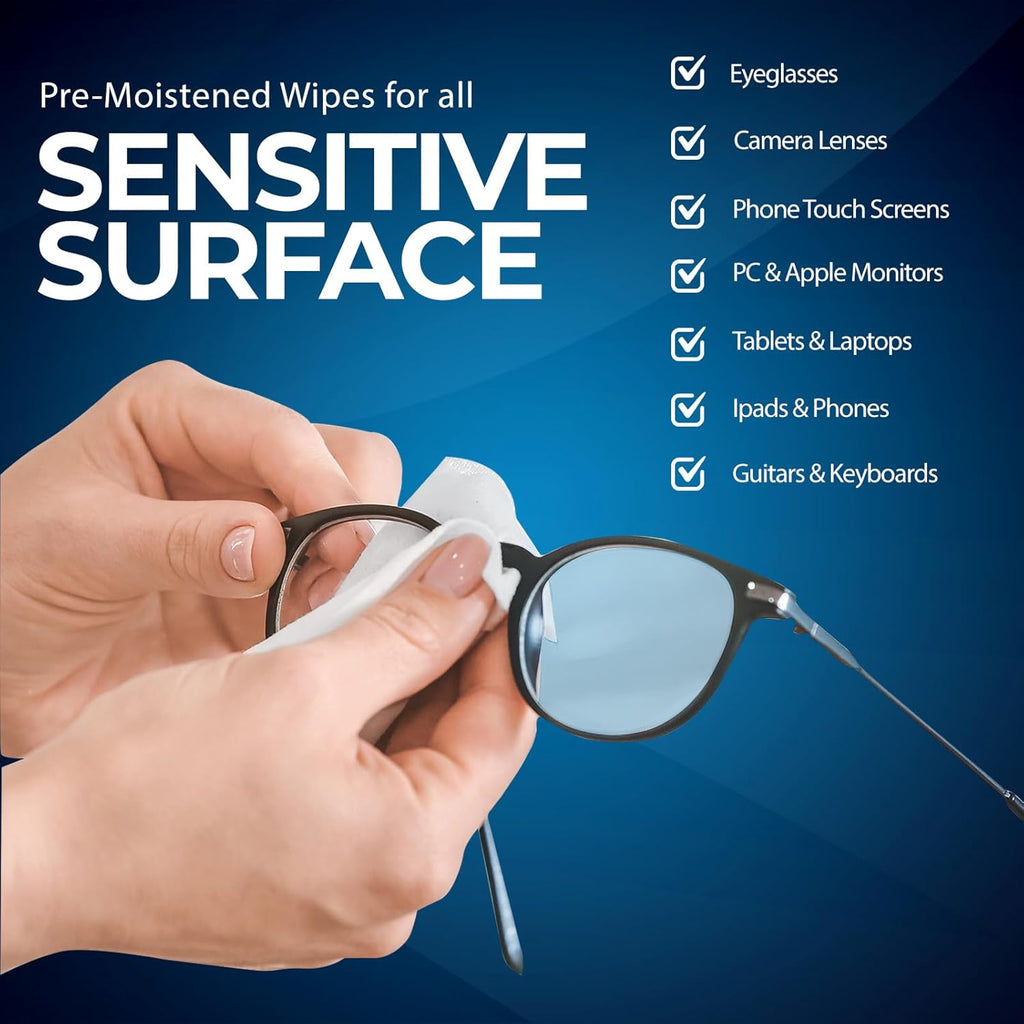 MED PRIDE Lens and Screen Cleaning Wipes for Eyeglasses, Touch Screens, Cameras, Anti-Fog, Scratch-, Anti-Static (100 100 Count (Pack of 1))