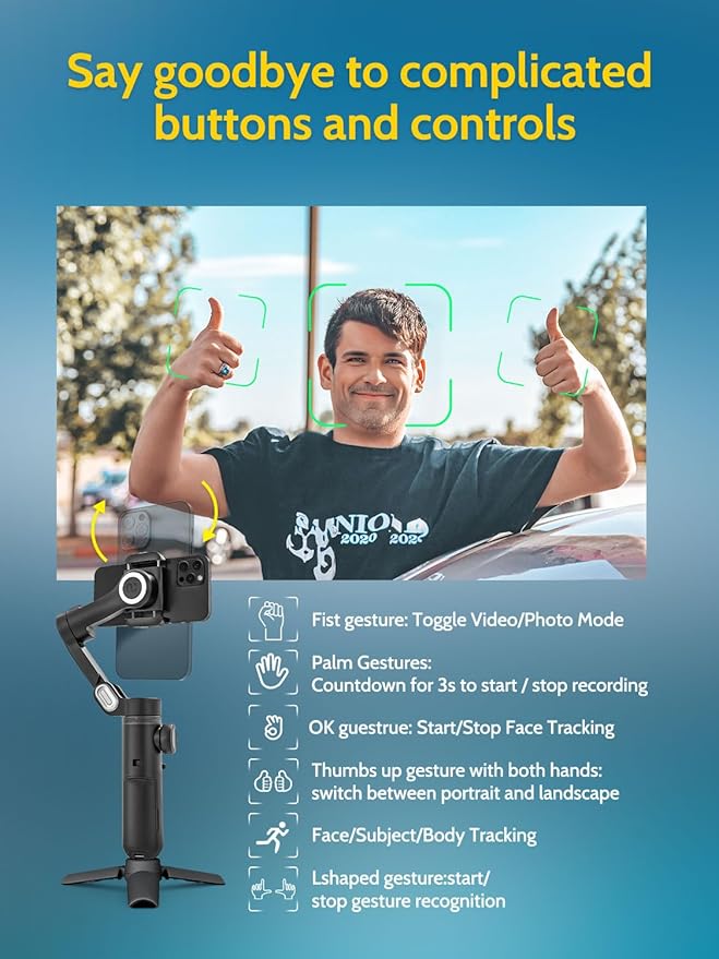 Gimbal Stabilizer for Smartphone with Wireless Charging iPhone Gimbal for iPhone 15 Pro Max/Android Foldable 3-Axis Handheld Phone Stabilizer for Video Recording Face Tracking-Smart X Pro