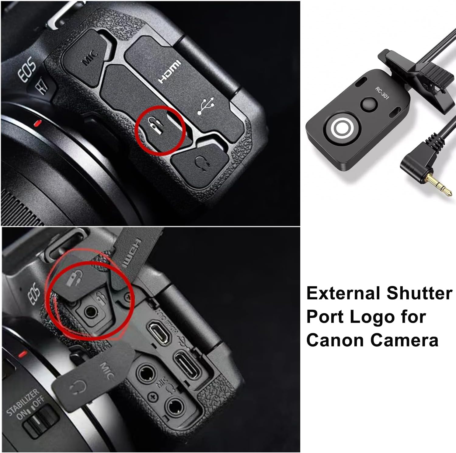 for Canon/Fuji RC301-2.5mm Remote Camera Small Shutter Release Remote Control 196.8 "Extended Cable R50V R100 R6 R8 R10 80D XT2/3/4/5 XH2S GFX100/S GFX50/S/II (RC301-2.5/E3 196.8in/5m)