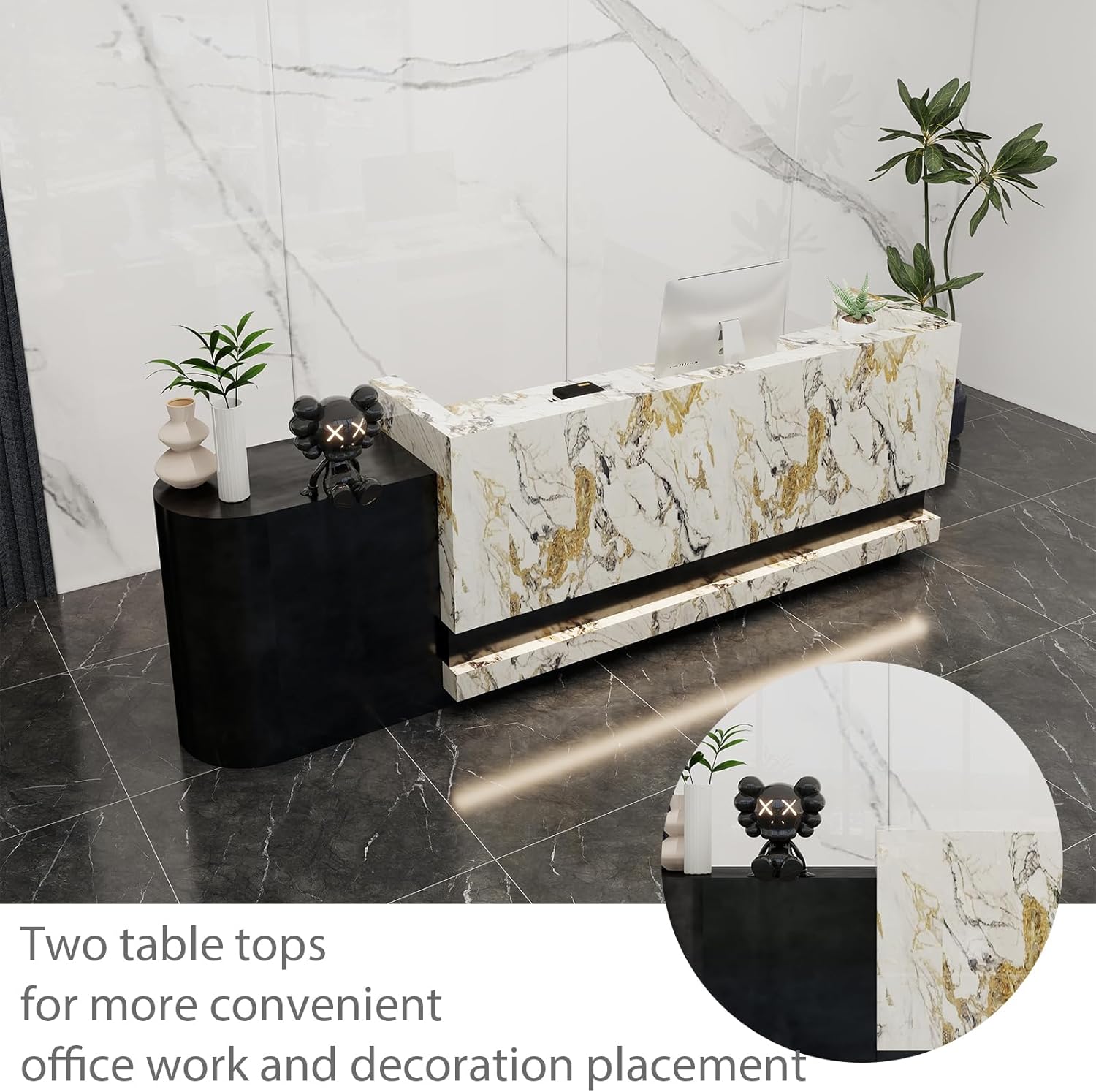 Front Desk Reception Counter - Lockable Storage & Keyboard Tray | Reception Desk with Counter, Customizable Large Counter Table (Grey+White, 104'')