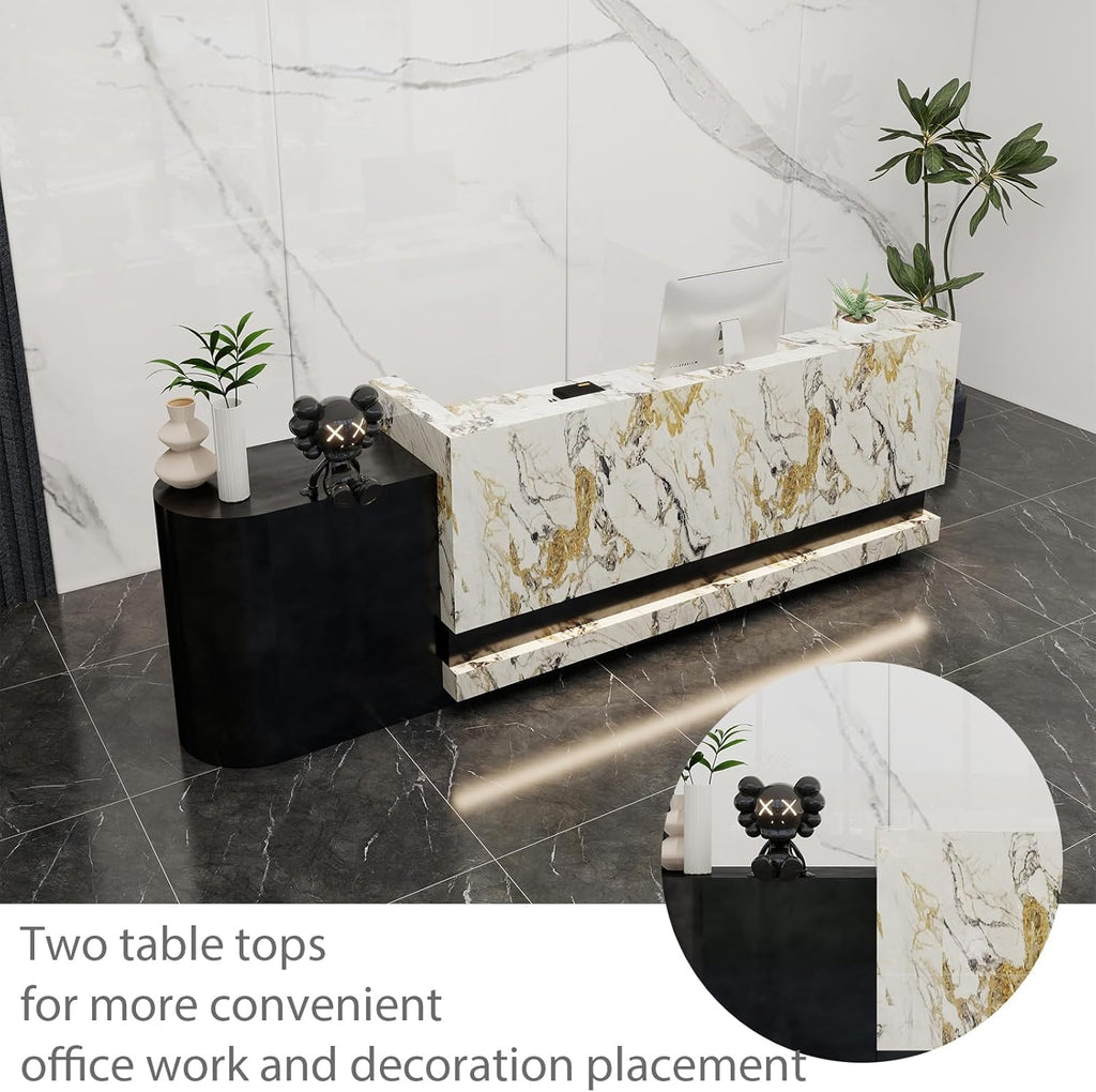 Front Desk Reception Counter - Lockable Storage & Keyboard Tray | Reception Desk with Counter, Customizable Large Counter Table (Grey+White, 68'')